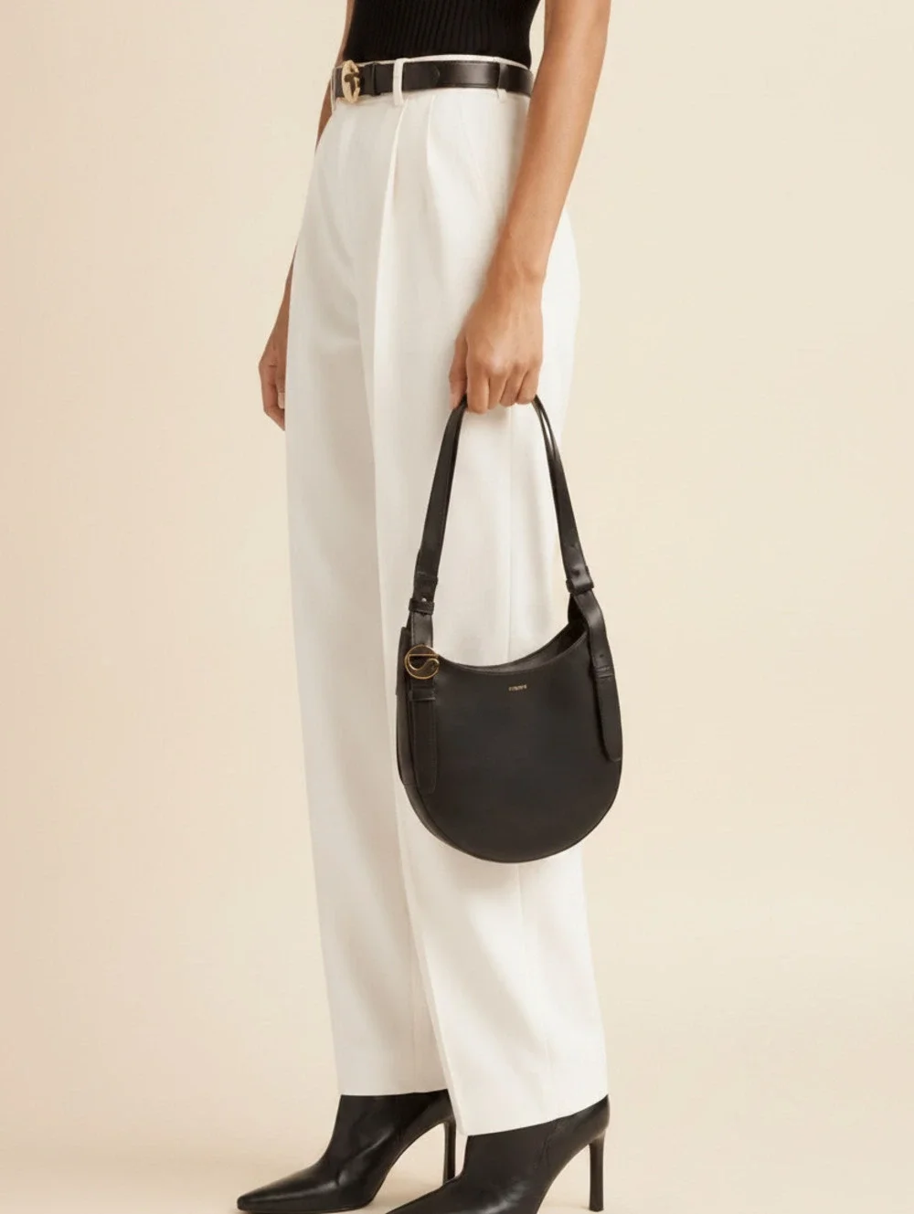 Coperni Mini Belt Strap Leather Hobo Bag Black Shoulder Bag NWT